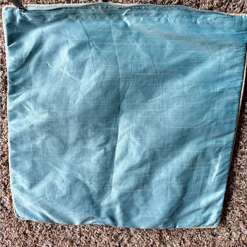 Pier 1 Teal Blue Pillow with Light Gold Embroidered Floral Design